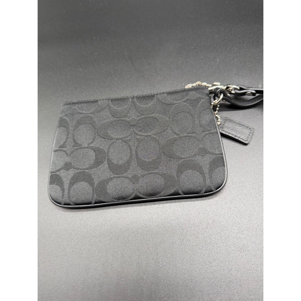 Coach Signature Jacquard Small Wristlet Black Canvas Leather Trim 6.25x4 - Picture 5 of 7